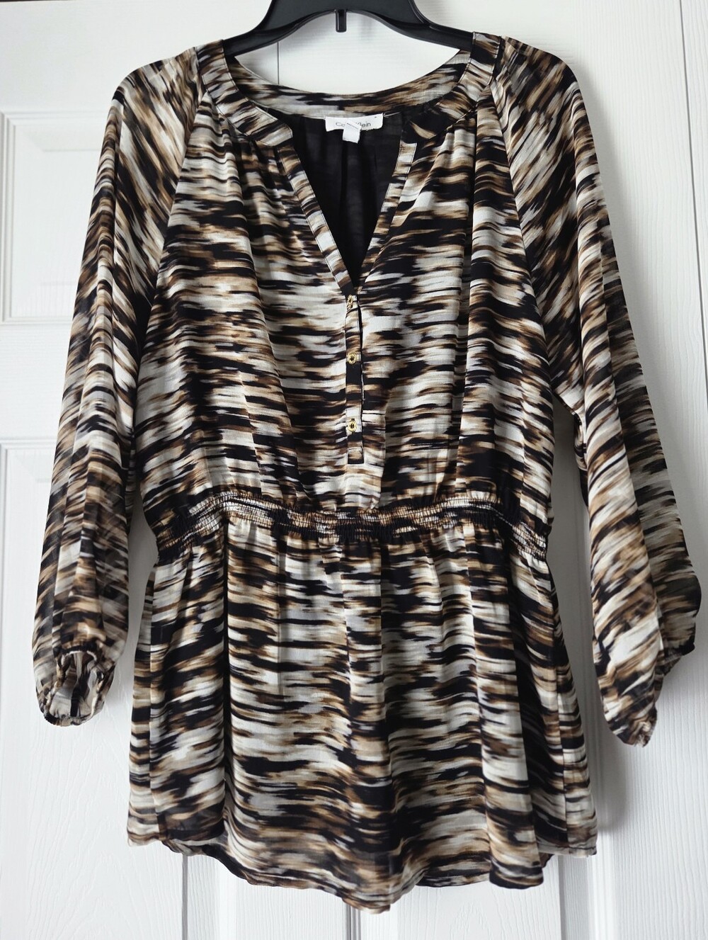 Calvin Klein Brown and Black Abstract Print Top Size M - Picture 2 of 12